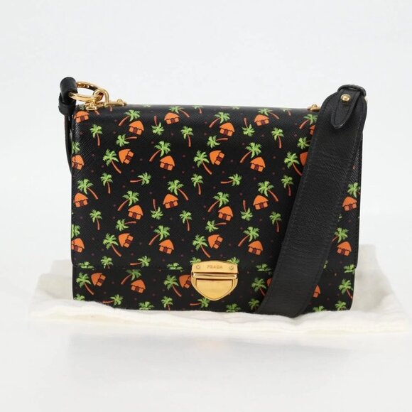 PRADA Shoulder Bag Leather Black Gold Auth - Picture 14 of 16